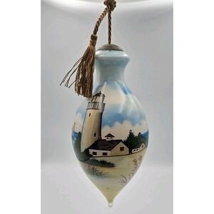 NE' QWA Art Light House Glass Christmas Holiday  Ornament by Susan Winget 6.5"‎